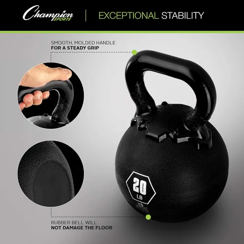Miniatura 4 de Champion Sports Rhino - Pesas rusas de goma, color negro, equipo de entrenamiento de fuerza de primera calidad, varios pesos