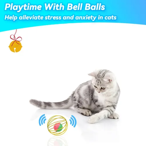 Miniatura 5 de Juguetes para gatos, 6 paquetes de juguetes para gatos y gatitos de interior, bolas de jaula de metal con ratones y campanas, juguetes interactivos