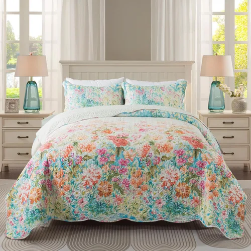 Miniatura 24 de Travan Juego de Edredón de 3 Piezas Tamaño King Colcha Acolchada Ligera Juego de Cubrecama Reversible con Estampado Floral Juego de Ropa de Cama