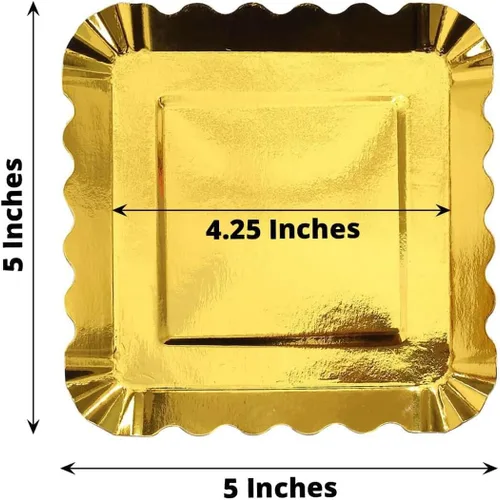 Miniatura 3 de Efavormart - Paquete de 50 platos de papel de aluminio dorado con borde festoneado de 5 pulgadas, mini platos de postre geométricos cuadrados