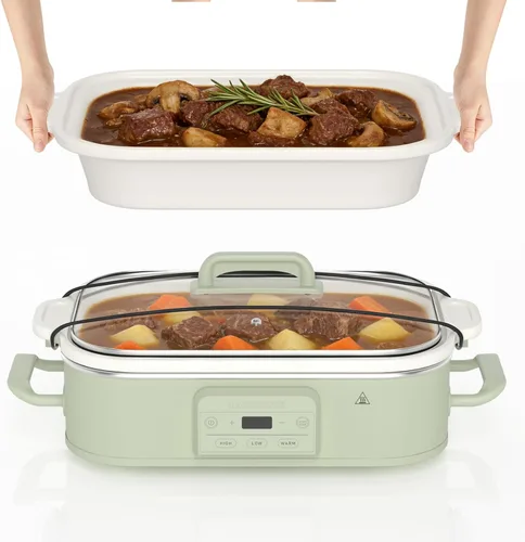 Miniatura 12 de Olla de cocción lenta programable de 4 cuartos de galón con plato de hornear de cerámica - Pequeño electrodoméstico de cocina perfecto para cenas