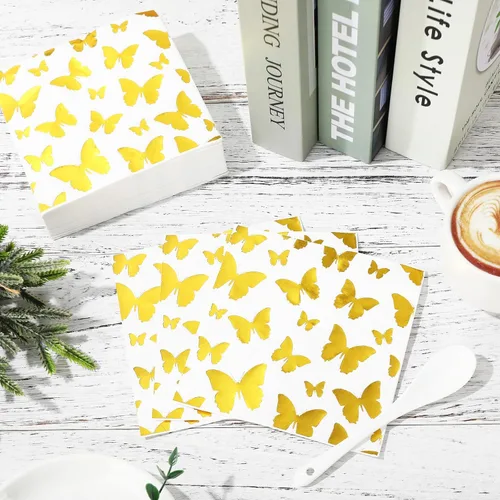 Miniatura 3 de JarThenaAMCS Servilletas de cóctel de mariposa de primavera, 100 unidades, servilletas de papel desechables de mariposa de papel de mariposa de oro