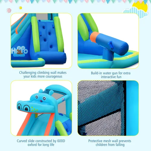 Miniatura 5 de BOUNTECH - Tobogán acuático inflable, parque de toboganes acuáticos con temática de hipopótamo para niños y adultos, diversión al aire libre