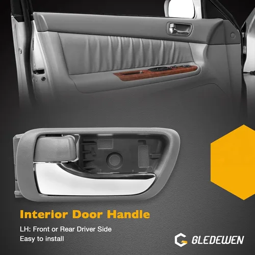Miniatura 5 de Gledewen Manija de puerta interior delantera trasera izquierda lado del conductor con botón de bloqueo de puerta palanca cromada, compatible
