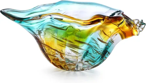 Jarrón de cristal soplado de 9 pulgadas, hecho a mano, soporte para popurrí, caracola, caracola, figurita coleccionable, cuenco de caracola único