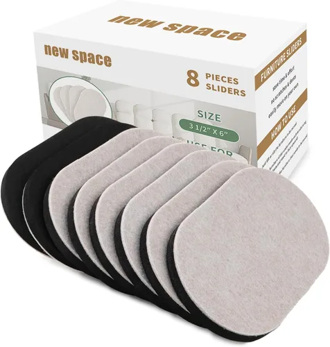 new space Deslizadores de muebles, paquete de 8 deslizadores de muebles reutilizables de 3 1/2 x 6 pulgadas para suelos de madera dura, almohadillas
