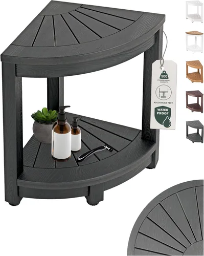 ROHKEX Taburete de ducha esquinero HDPE, color negro, asiento para afeitarse las piernas, pies antideslizantes e impermeables, almacenamiento que
