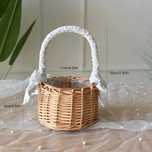 Miniatura 3 de Cesta de mimbre de ratán para flores, juego de 2 cestas de boda para niña, cesta tejida a mano de sauce con asas e inserto de plástico, cesta