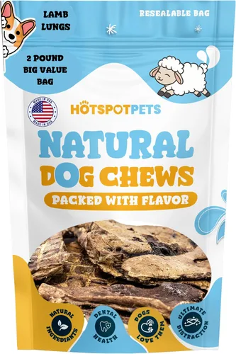 Miniatura 12 de Hotspot Pets Golosinas para perros de pulmón de cordero deshidratadas de un solo ingrediente, bolsa grande de 1 libra, totalmente natural, fabricada