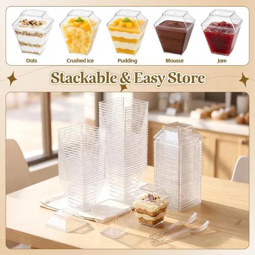 Miniatura 5 de Oomcu Mini tazas de parfait cuadradas transparentes desechables para yogur, helado, mousse, aperitivos, embutidos, pudín, gelatina, dulces