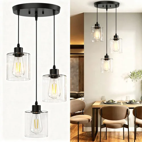 Miniatura 16 de Paquete de 1 lámpara colgante, lámpara colgante industrial con pantalla de metal, iluminación colgante de granja para isla de cocina, pasillo