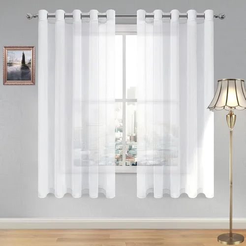 Miniatura 62 de DWCN Cortinas traslúcidas color verde frijol para sala de estar y dormitorio - Cortinas voile con aspecto de lino sintético con ojales en la parte