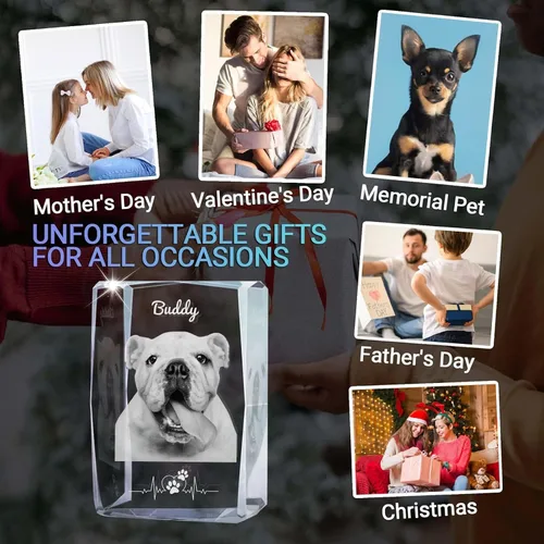 Miniatura 6 de Marco de fotos de cristal 3D personalizado con luz nocturna para mascotas conmemorativo con mis fotos, regalo de aniversario de Navidad