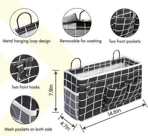 Miniatura 5 de Kanrichu 2 bolsas organizadoras grandes para colgar en la pared, cestas de almacenamiento colgantes de tela de lino con bolsillos, contenedor