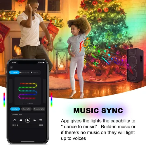 Miniatura 4 de Luces de cadena para árbol de Navidad con aplicación inteligente Ring, 200 luces LED cascada, impermeables IP65, modos múltiples con mando a