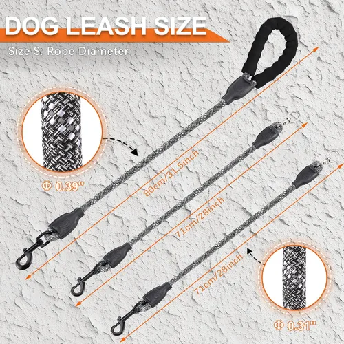 Miniatura 6 de Correa doble para perro para dos perros, desmontable giratoria de 360°, correa sin enredos con tiras reflectantes para caminar y entrenar perros