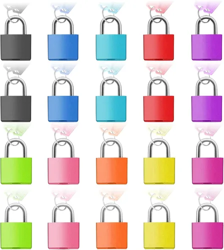 Miniatura 10 de Paquete de 5 candados para maleta con llaves, candados pequeños de 0.906 in, multicolor, de latón macizo, para maleta, equipaje, bolsa de viaje, A
