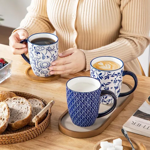 Miniatura 6 de vancasso SELENE - Juego de 6 tazas de café grandes de porcelana de 16 onzas con asa, taza de té de cerámica para capuchino, café con leche, té