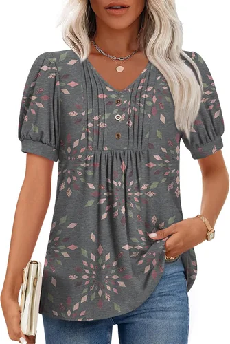 Miniatura 26 de Findsweet Blusas de túnica de verano para mujer, tops casuales y elegantes, manga corta, M-3XL