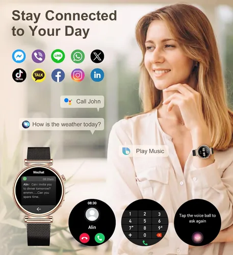 Miniatura 2 de Reloj inteligente para mujer con llamada Bluetooth, reloj de fitness de 1.27 pulgadas, contador de pasos, monitor de sueño de frecuencia cardíaca