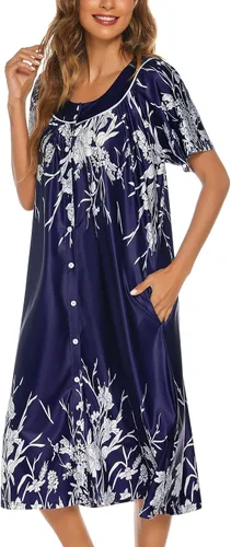 Miniatura 3 de YOZLY Vestido de casa para mujer, de manga corta, abrigo de casa con bolsillos