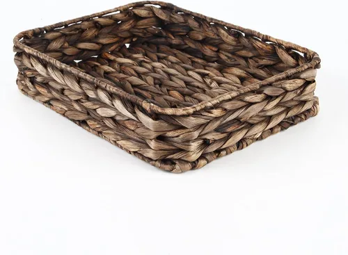 Miniatura 9 de Bandeja de servir tejida de jacinto de agua rectangular Bandejas de almacenamiento de mimbre tejidas a mano para café/desayuno/postre/fruta/pan
