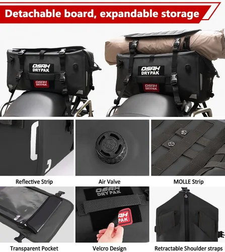 Miniatura 3 de OSAH DRYPAK Bolsa trasera impermeable para motocicleta, 40L Bolsa de lona impermeable, bolsa seca para motocicleta, bolsa de equipaje multifuncional