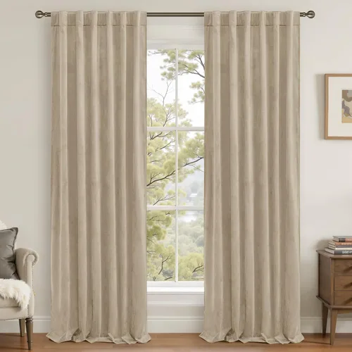 Miniatura 16 de LAMIT - Paneles de terciopelo beige para sala de estar de 72 pulgadas de largo, elegantes cortinas aisladas térmicamente e insonorizadas