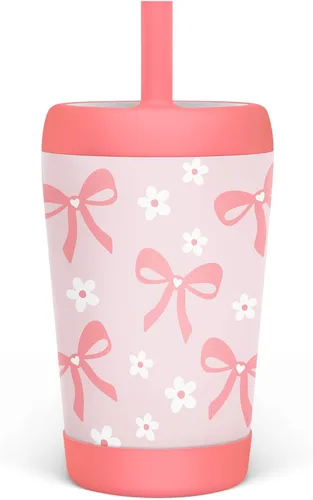 Miniatura 37 de Vaso de acero inoxidable aislado para niños con popote de silicona, taza para sorber de 12 onzas para niños (alfabeto)