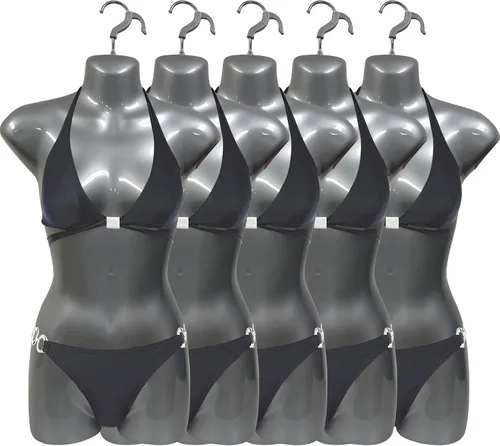 Miniatura 9 de Maniquí Femenino de Cadera de Torso Largo Espalda Hueca Cuerpo Apilable Forma de Vestido con Gancho Colgante para Exhibición de Camisetas, Encimera