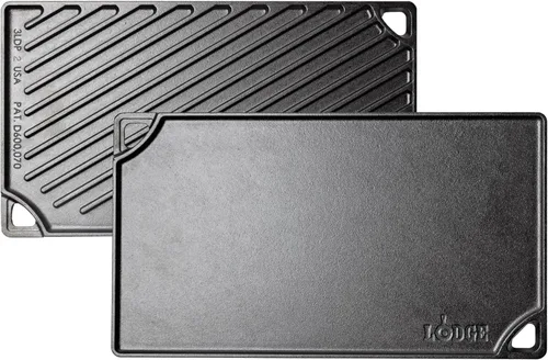 Lodge - Parrilla reversible de hierro fundido pre-sazonado (16.75 in), color negro