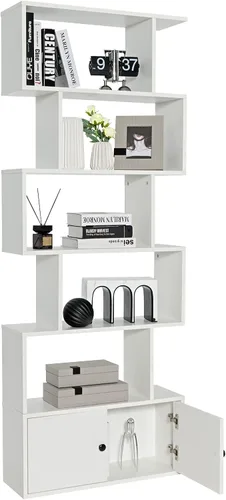 Miniatura 12 de Tangkula Estantería en forma de S con gabinete, estantería de 6 niveles con puertas, estanterías geométricas independientes para sala de estar