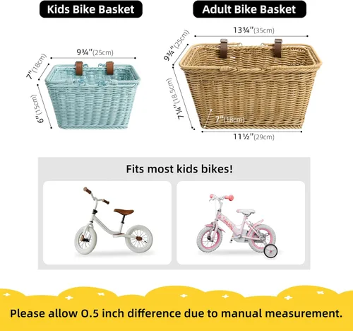 Miniatura 3 de Cesta de bicicleta para niños, canasta delantera para bicicleta para niños, pequeña cesta de mimbre para niños y niñas, cesta pequeña de mimbre