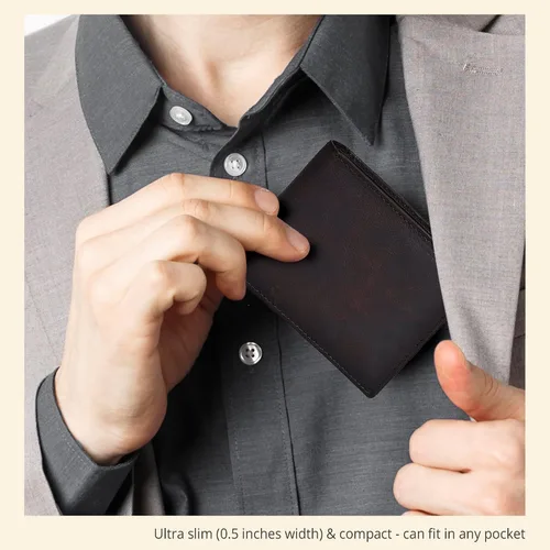 Miniatura 38 de Carteras RFID delgadas para hombres - Cartera de bolsillo frontal de piel genuina