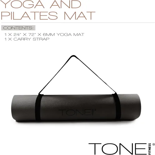 Miniatura 3 de TONE Fitness Esterilla de yoga antideslizante de 1/4 pulgadas de grosor para ejercicios y pilates para entrenamientos en casa con correa