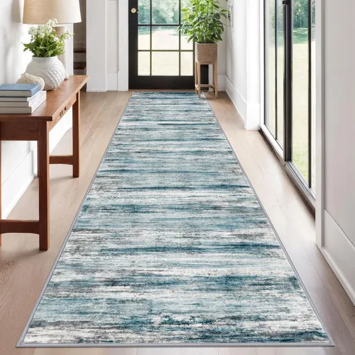 Miniatura 155 de KOZYFLY – Alfombra de pasillo moderna y lavable de diseño abstracto verde, 2 x 5 pies, antideslizante, suave y de pelo corto, ideal para cocina