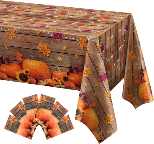 Miniatura 8 de Hosuly 3 manteles desechables de plástico de otoño para mesa rectangular de Acción de Gracias de 54 x 108 pulgadas, cubierta de mesa de hojas