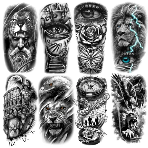 Miniatura 13 de 8 hojas lobo taichi tótem cráneo luna bosque flor brazo pierna tatuaje temporal XQB-07