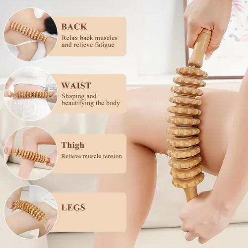 Miniatura 3 de Xokocli Herramientas de masaje de terapia de madera 5 en 1, masajeador de drenaje linfático para aliviar el dolor muscular Kit de maderoterapia