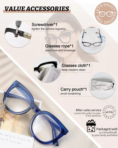 Miniatura 6 de MARE AZZURO Gafas de lectura de gran tamaño para mujer, con estilo, grandes lectores 1.0 1.25 1.5 1.75 2.0 2.25 2.5 2.75 3.0 3.5 4.0 5.0 6.0 Azul