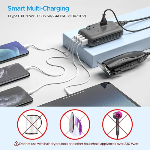 Miniatura 4 de SOKOO Convertidor de voltaje reductor de 230 vatios de 100-220 V a 110 V, convertidor de corriente internacional/adaptador de viaje, uso