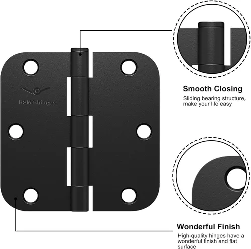 Miniatura 3 de Paquete de 30 bisagras de puerta negras mate, 3.5 pulgadas con bisagras de puerta plegable interior de radio de 5/8 pulgadas, controles de hardware