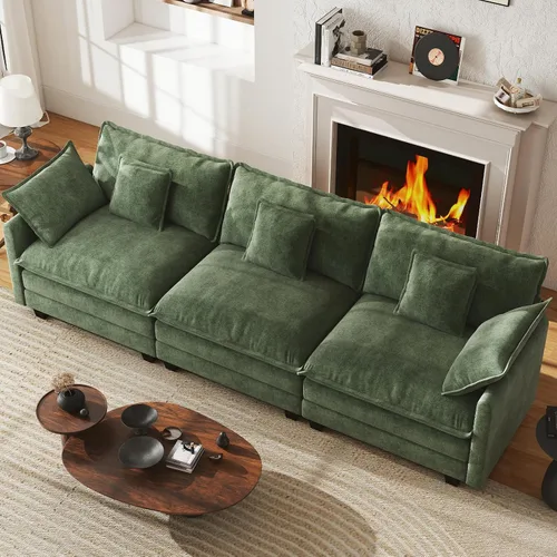 Miniatura 40 de WorthFurni Sofá Seccional Modular de 111.4", Sofá de Nube en Forma de U con 2 Otomanas Móviles, Cómodo Sofá de Chenille de Asiento Profundo