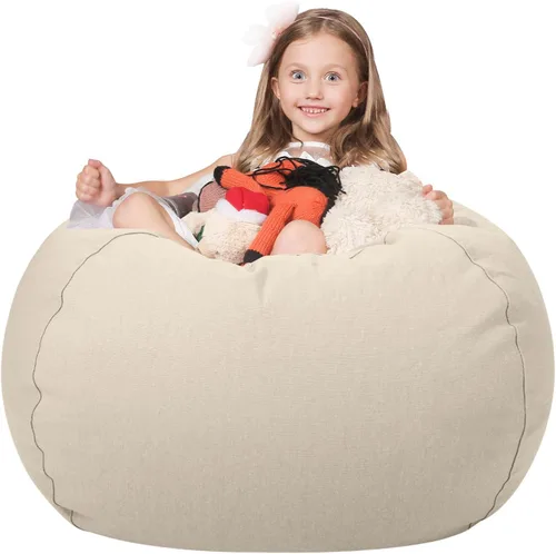 Miniatura 10 de WEKAPO Puf de almacenamiento de animales de peluche para niños, puf con cremallera rellenable para organizar juguetes de peluche, lona de algodón