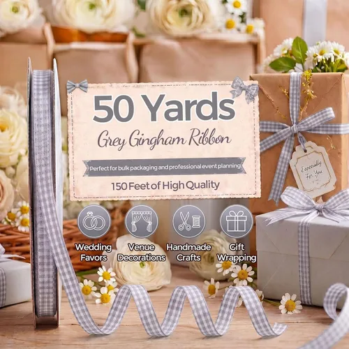 Miniatura 2 de VGoodall Cinta de Gingham Gris Oscuro, 3/8 x 50 yardas, Cinta de Picnic para Manualidades, Cintas Gris Oscuro para Accesorios de Cabello, Artesanías