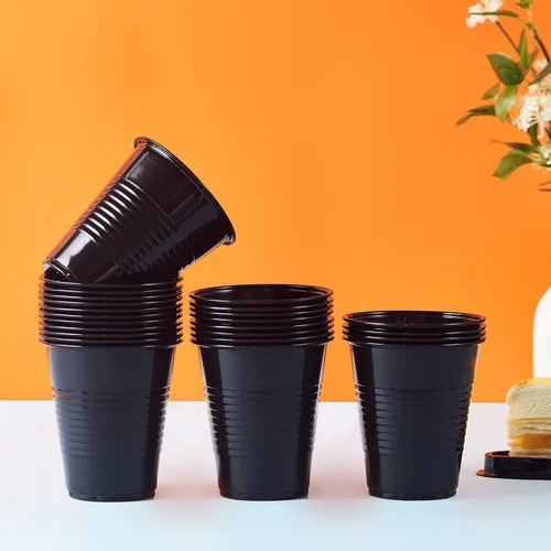 Miniatura 7 de 175 piezas de suministros para fiestas negros, juego de vajilla desechable, platos de plástico y servilletas de papel, vasos, cubiertos, sirve 25