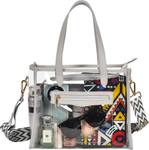Miniatura 8 de Bolsa transparente para mujer, bolsa gruesa de PVC transparente, bolsa de estadio transparente con correa de guitarra