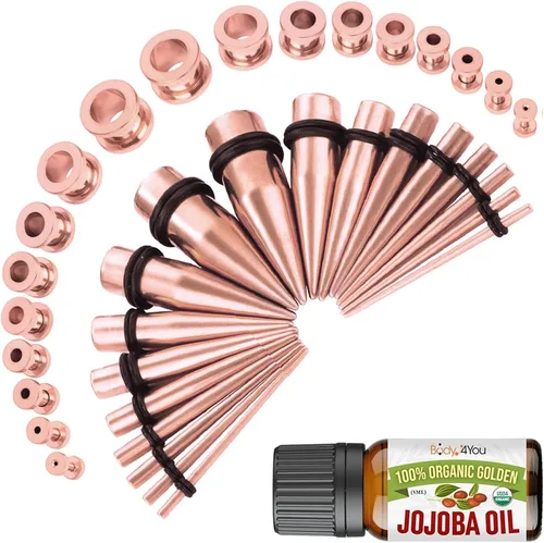 Miniatura 17 de BodyJ4You kit de 37 piezas de diferente calibre para dilatar perforaciones de oreja, aceite de jojoba, 14G-00G, acero quirúrgico