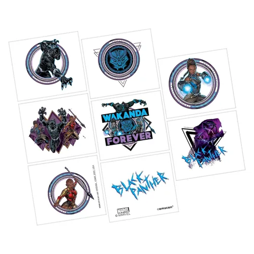 Black Panther Wakanda Forever Tattoos - 2 x 1.75 pulgadas (paquete de 8) - Arte corporal temporal multicolor vibrante para fanáticos - Perfecto para