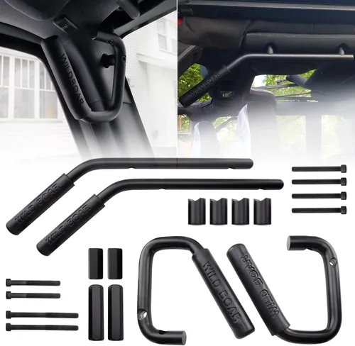 Kit de asas de agarre delanteras y traseras de aleación de aluminio para Jeep Wrangler JK JKU Rubicon Sport Sahara (2007-2018) (Negro)